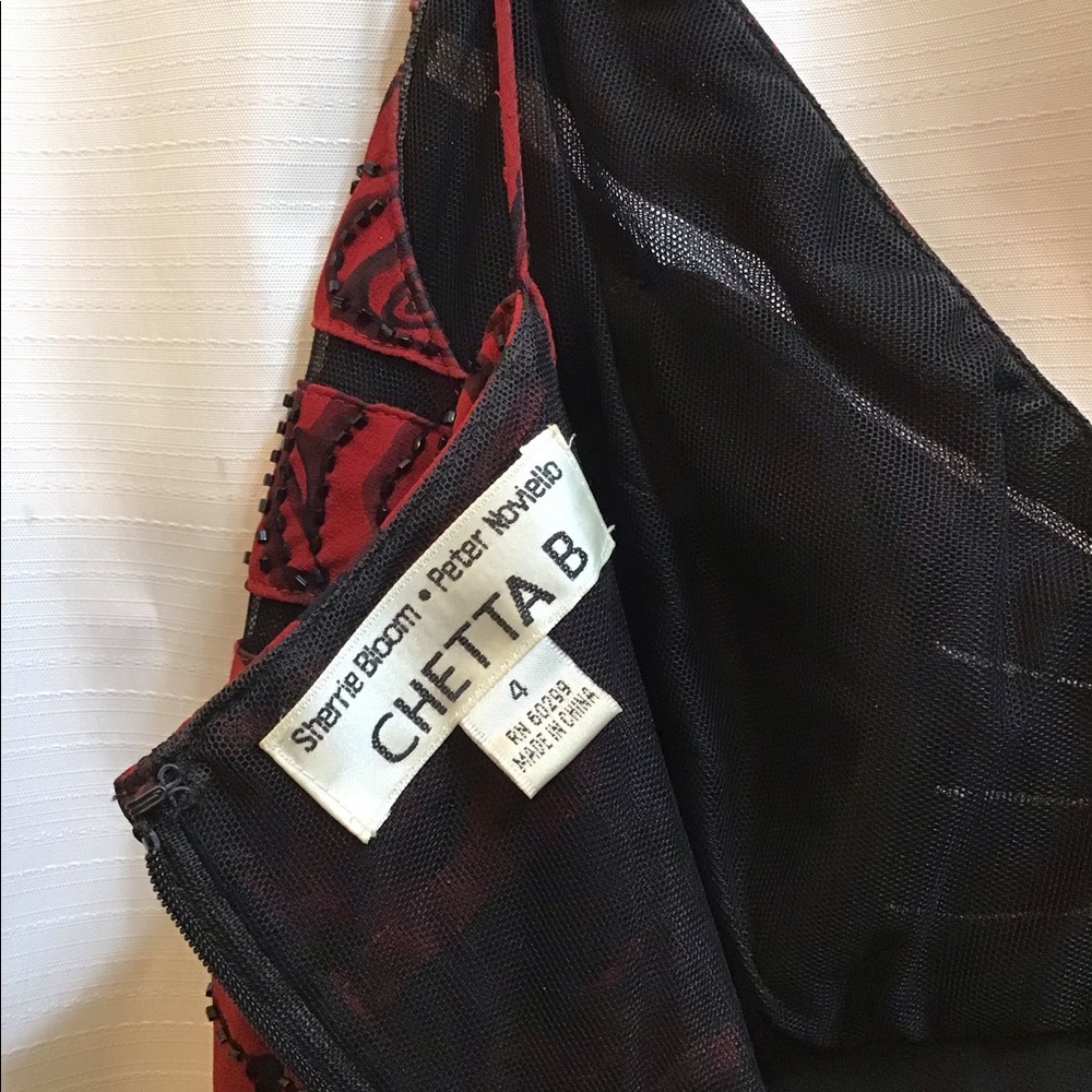 ♥️Chetta B Red/Black Rose Print Silk Dress Size 4 #2153 - Picture 6 of 7
